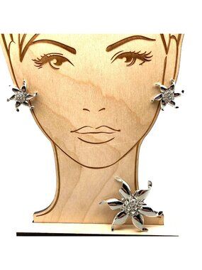 Vintage Glam Demi Parure, Stylized Silver Tone Flower Earrings with Matching Pin